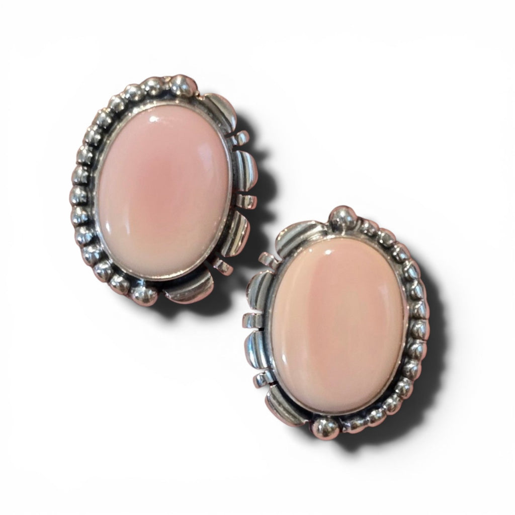 Native Made Pink Conch & Sterling Oval Earrings