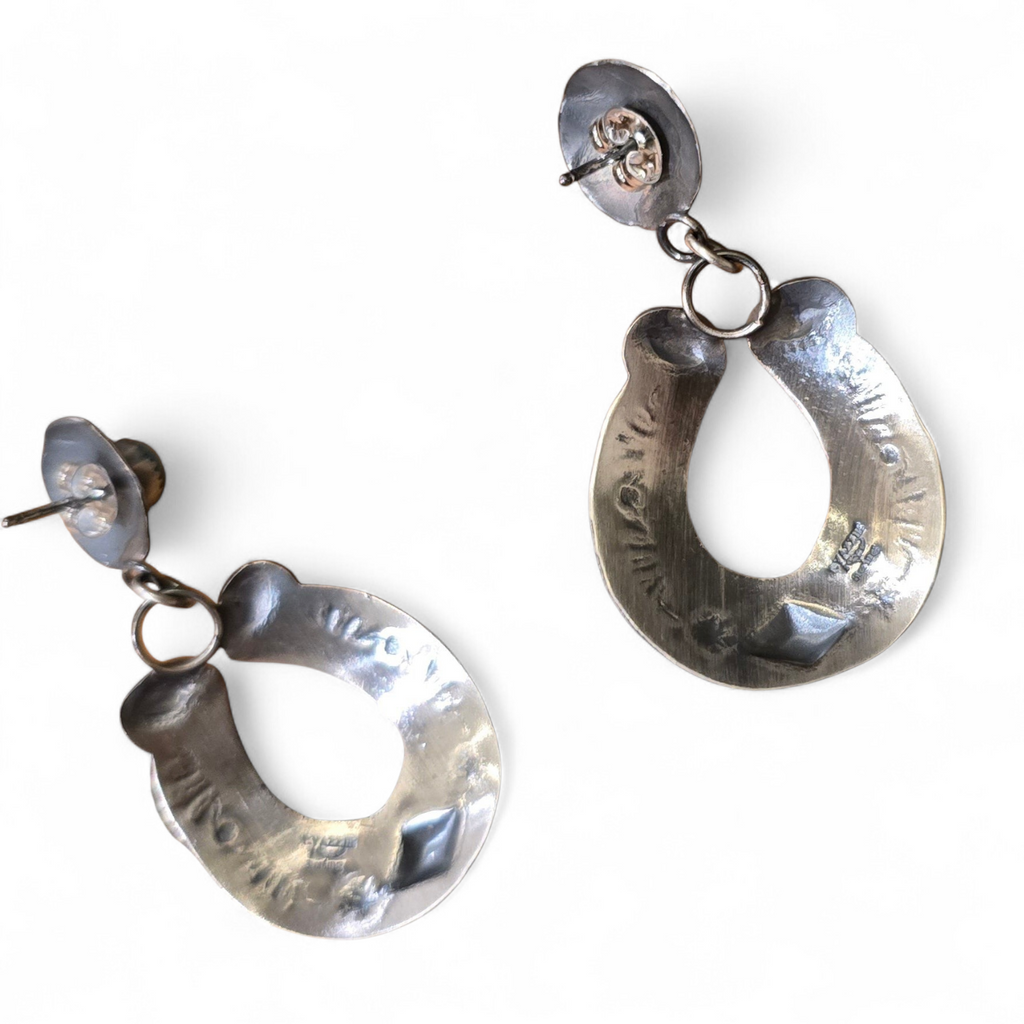 Turquoise Repoussé & Sterling Horseshoe Earrings