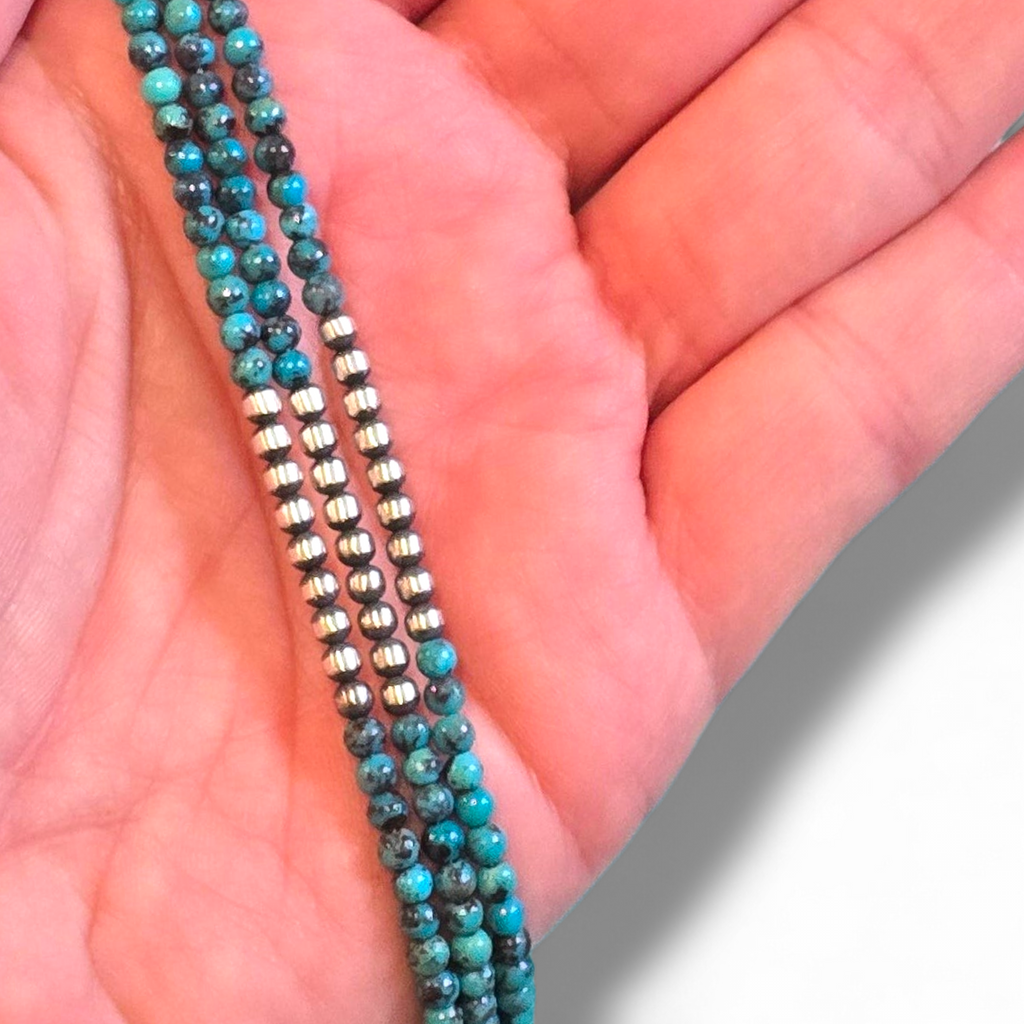 Turquoise & Sterling Pearl Necklace 14 inches
