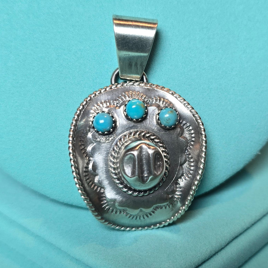 Bobby Platero Kingman Turquoise & Sterling Cowboy Hat Pendant