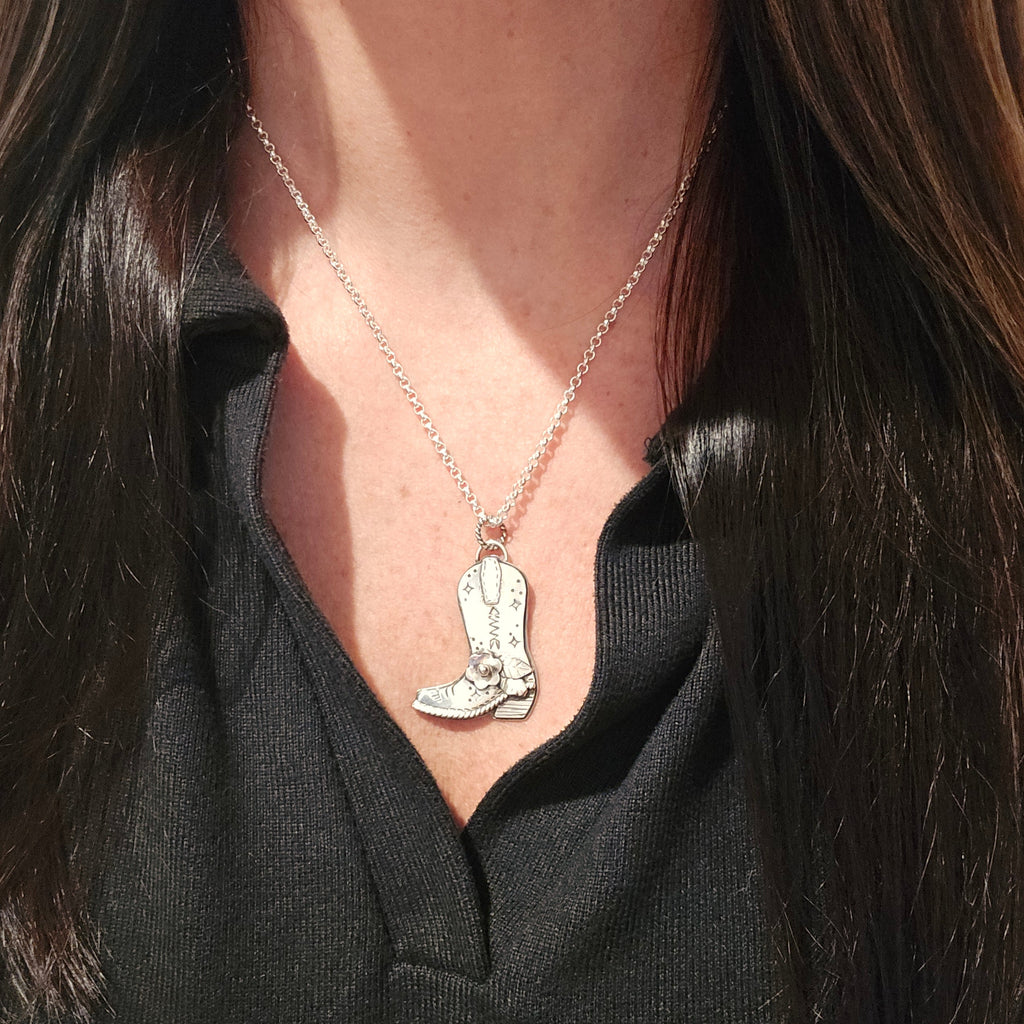 Texas Silversmith Stephanie Fritzsching Handmade Sterling Boot Necklace