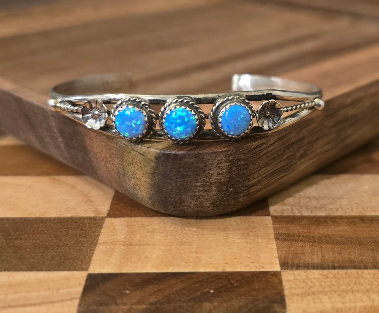 Light Blue Opal & Sterling Dainty Cuff