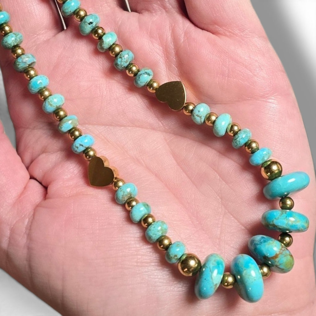 18K Gold PVD Stainless Steel & Kingman Turquoise Necklace 17.5-19 inches