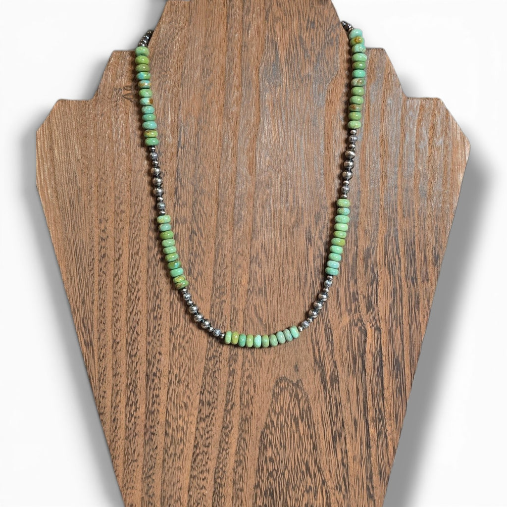 5mm, 4mm & 3mm Sterling Pearls, 6mm Kingman Turquoise Necklace 17-18 inch