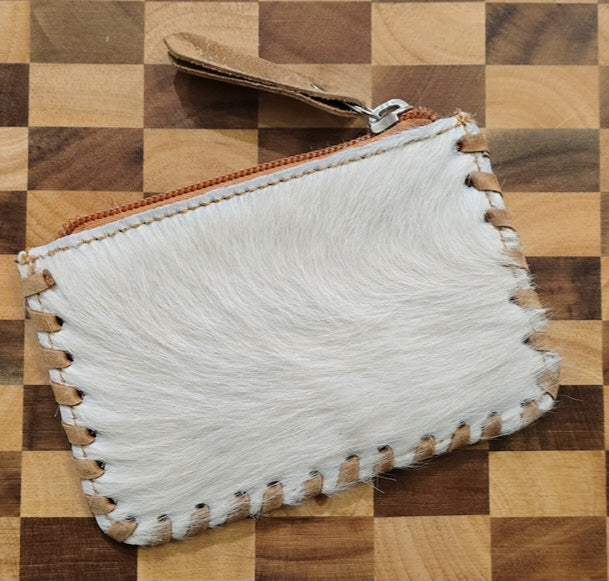 (Clearance) Hand Painted Tooled Leather & Hide Coin Purse