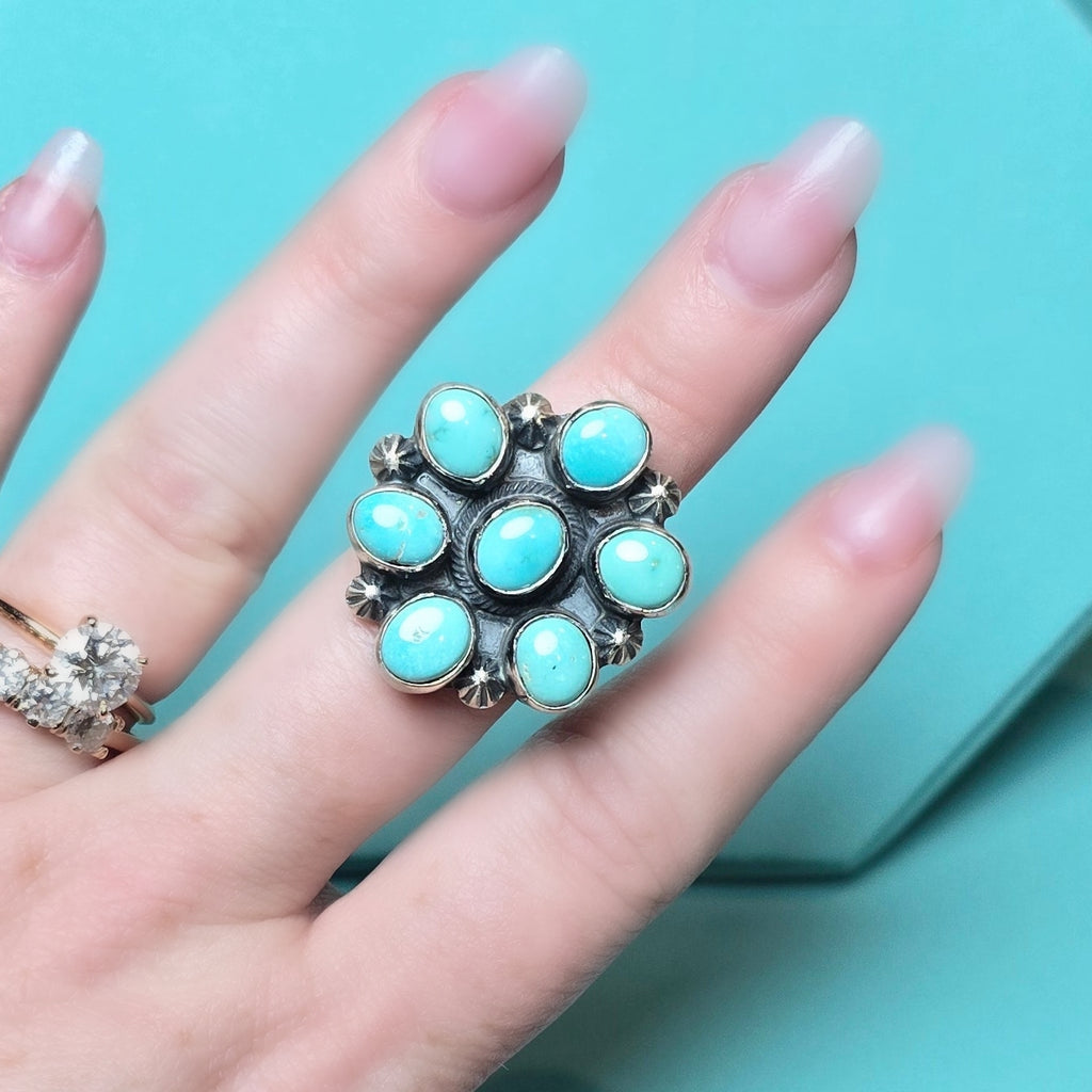 Kathleen Livingston Lone Mountain Turquoise Cluster Ring Size 8 (Thick Band)