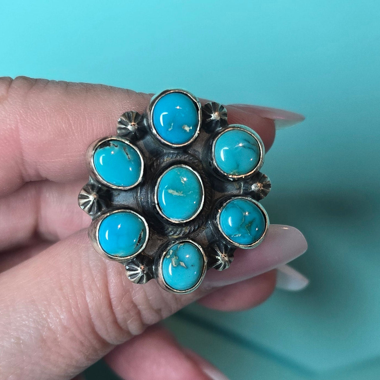 Kathleen Livingston Lone Mountain Turquoise Cluster Ring Size 7 (Thick band)
