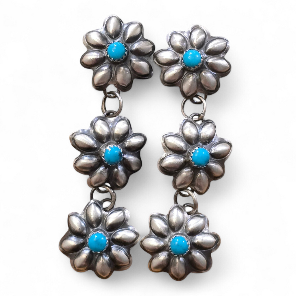 Gabrielle Yazzie Turquoise Repoussé & Sterling Earrings