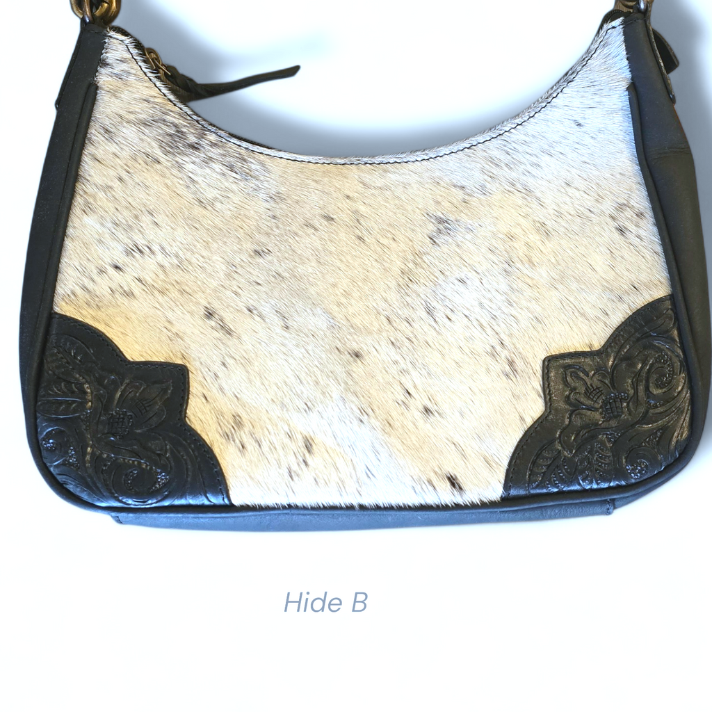 2 Ways to Wear Black Tooled Leather & Cowhide Shoulder Bag