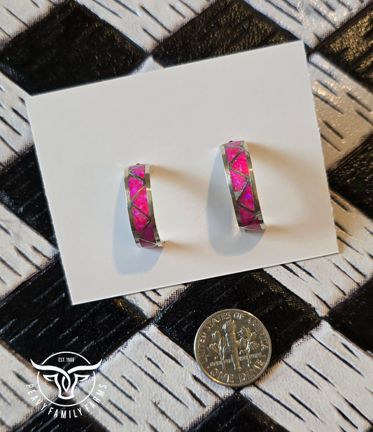 Man Made Hot Pink Opal and Sterling Earrings