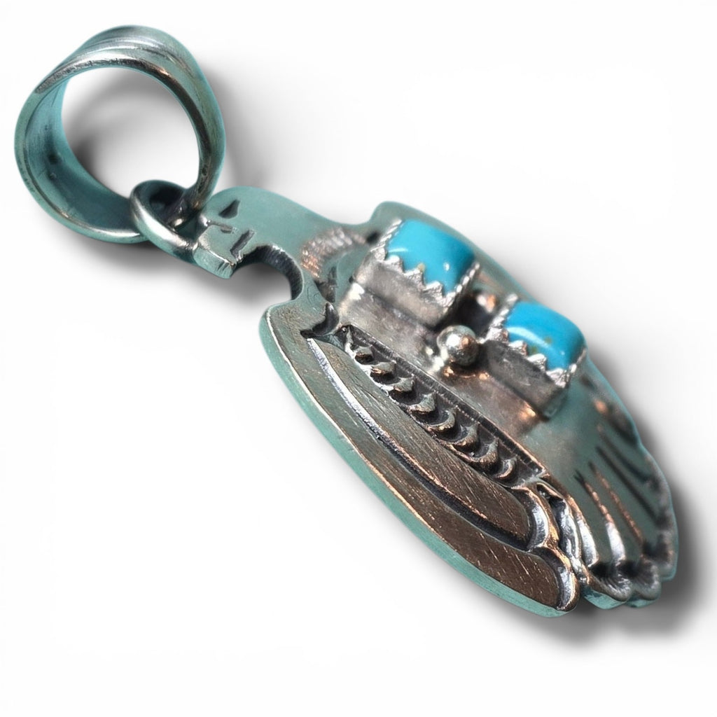 Native Made Kingman Turquoise & Sterling Bird Pendant
