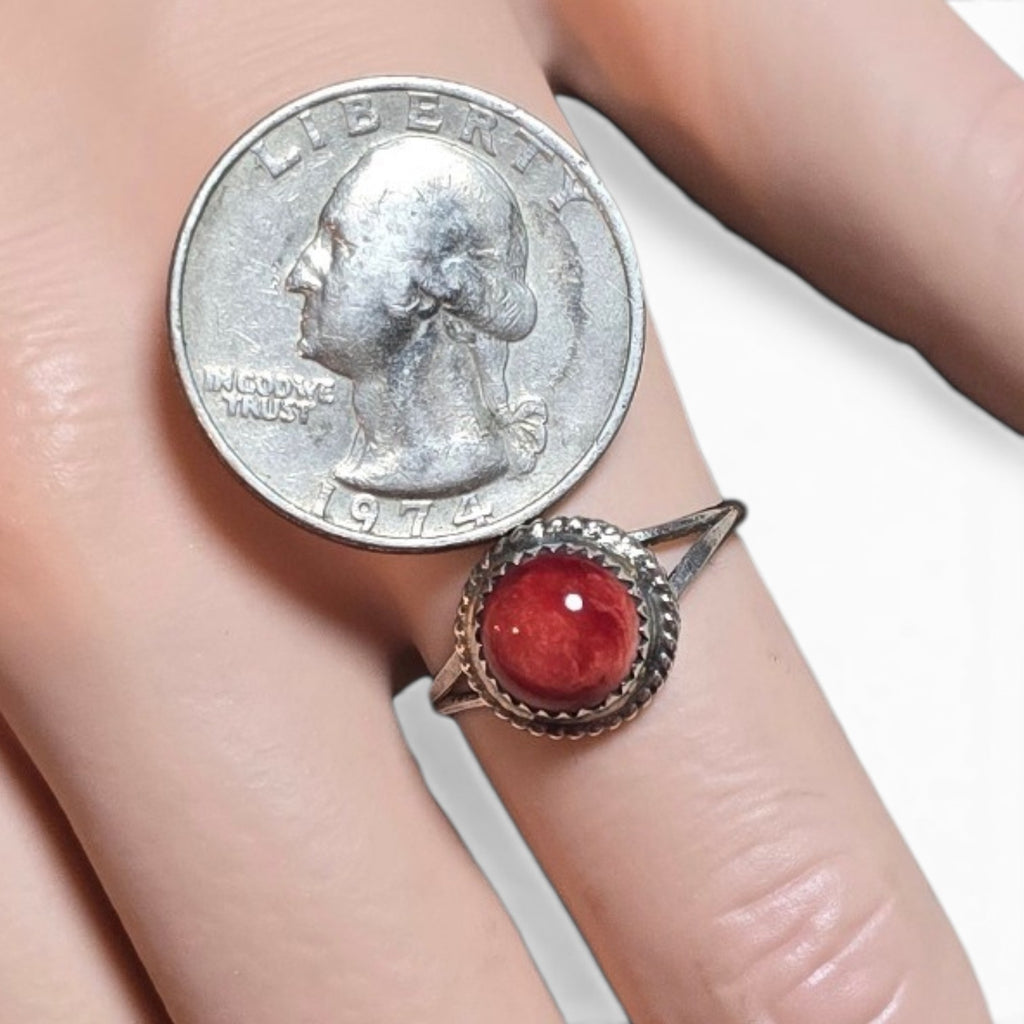 Native Made Red Spiny & Sterling Ring Size 8