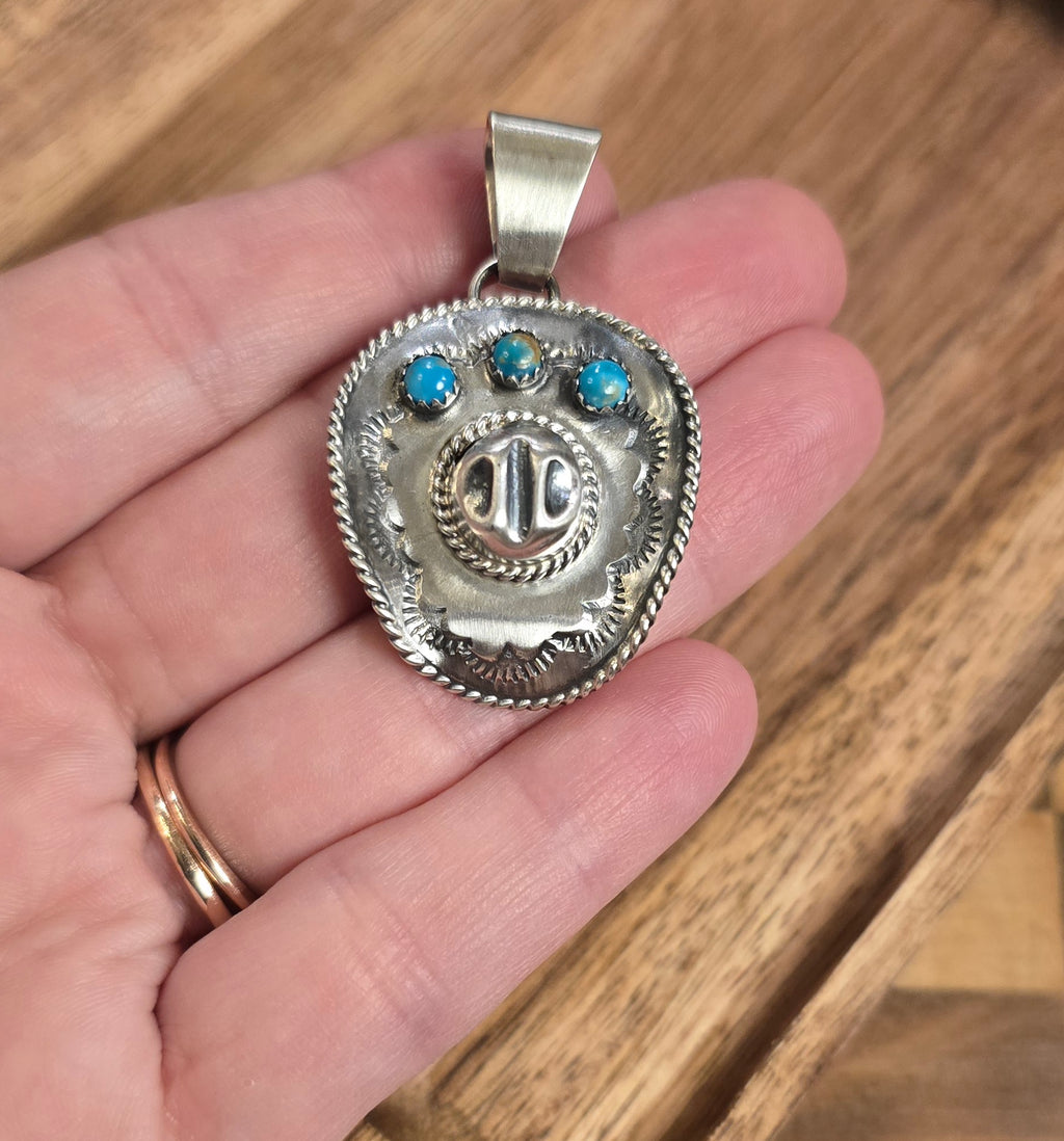 Bobby Platero Kingman Turquoise & Sterling Cowboy Hat Pendant