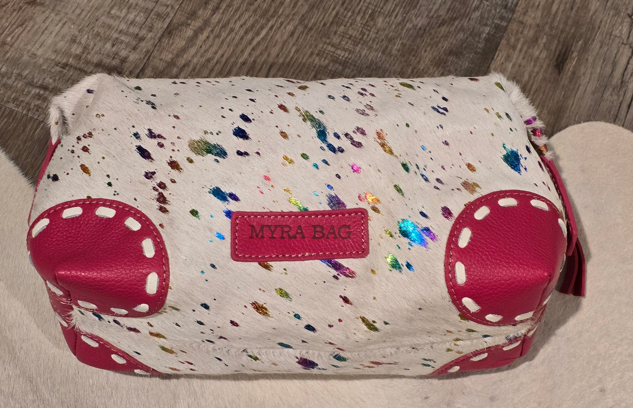 (Clearance) Myra Pink Leather and Hide Makeup Bag