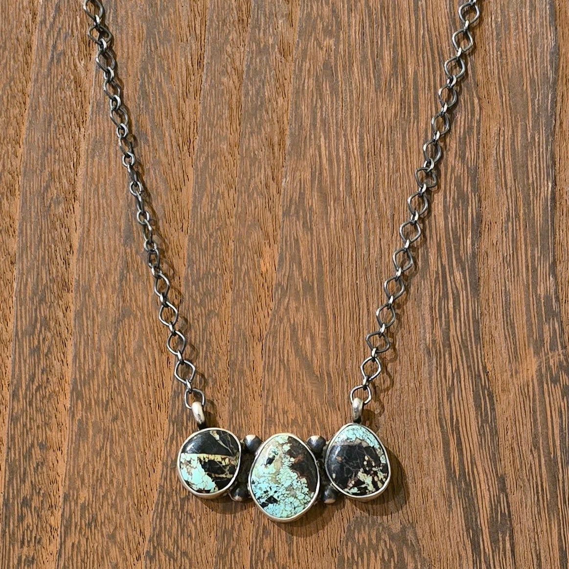 Blackjack Turquoise & Sterling Cluster Bar Necklace