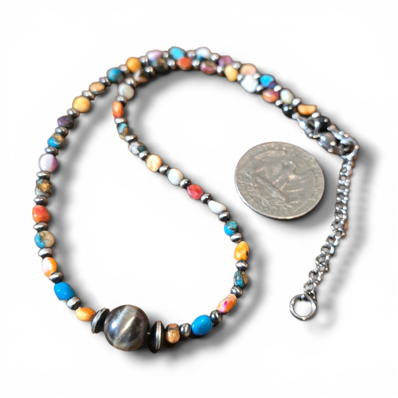 10 mm Center Sterling Pearl Orange Dahlia Necklace 14 - 16 inches