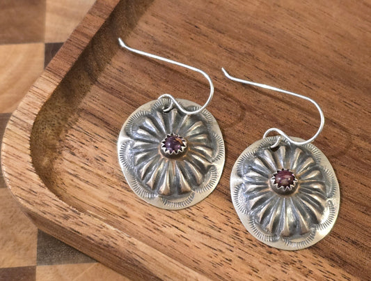 Purple Spiny and Sterling Concho Earrings