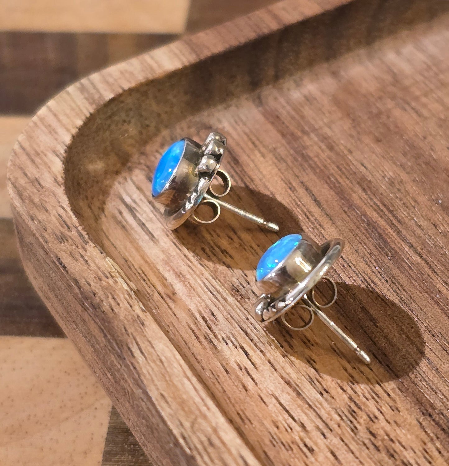 Man Made Light Blue Opal and Sterling Earrings