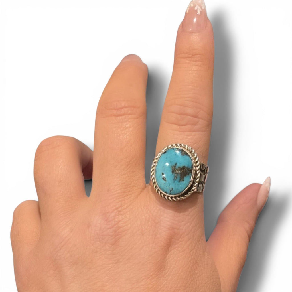 Native Made Hubei Turquoise & Sterling Ring Size 10