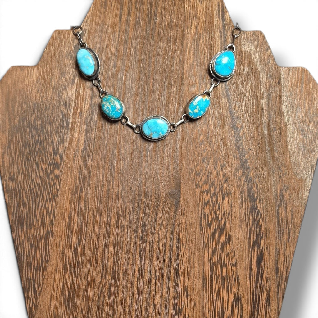 Native Made Mixed Turquoise & Sterling Choker 15 inches