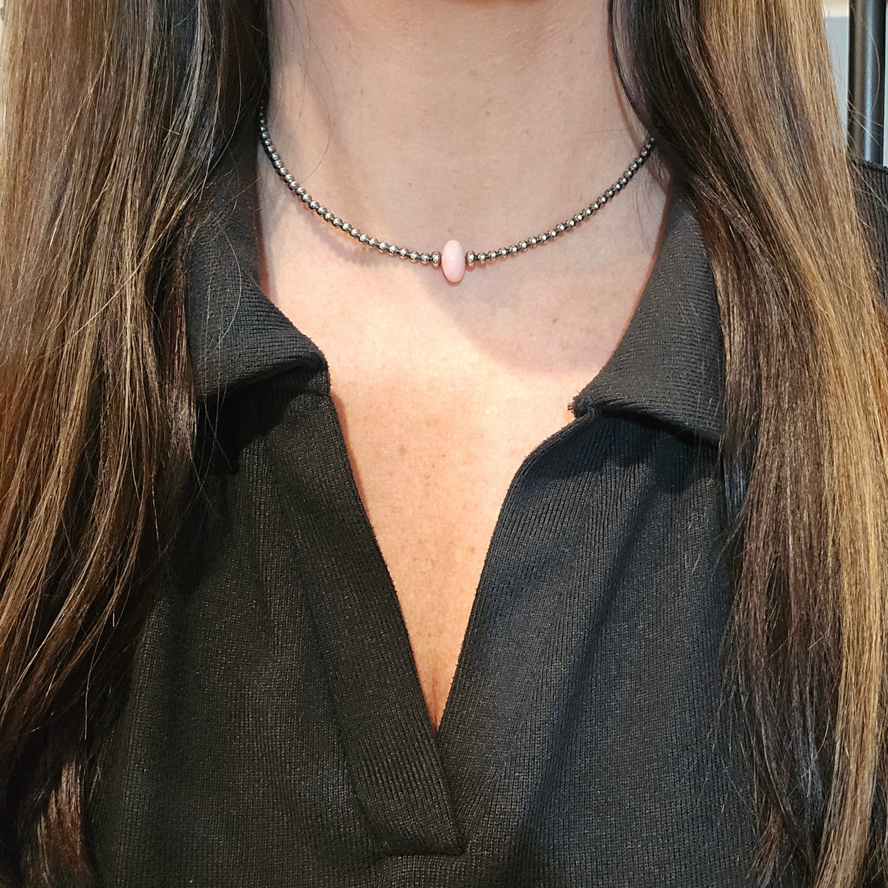 3mm Sterling Pearls & Pink Conch Necklace