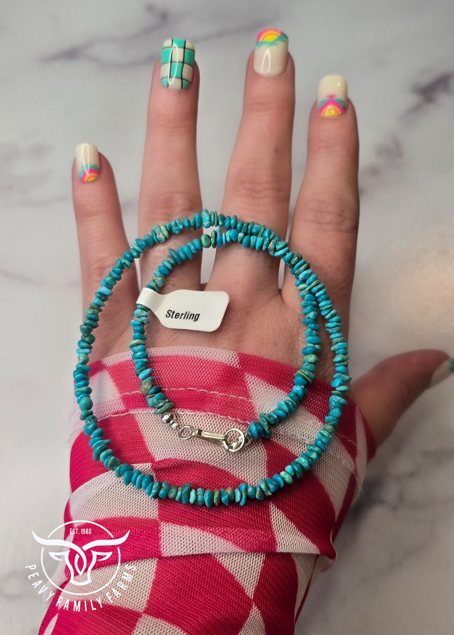 Turquoise and Sterling Necklace 16 inches
