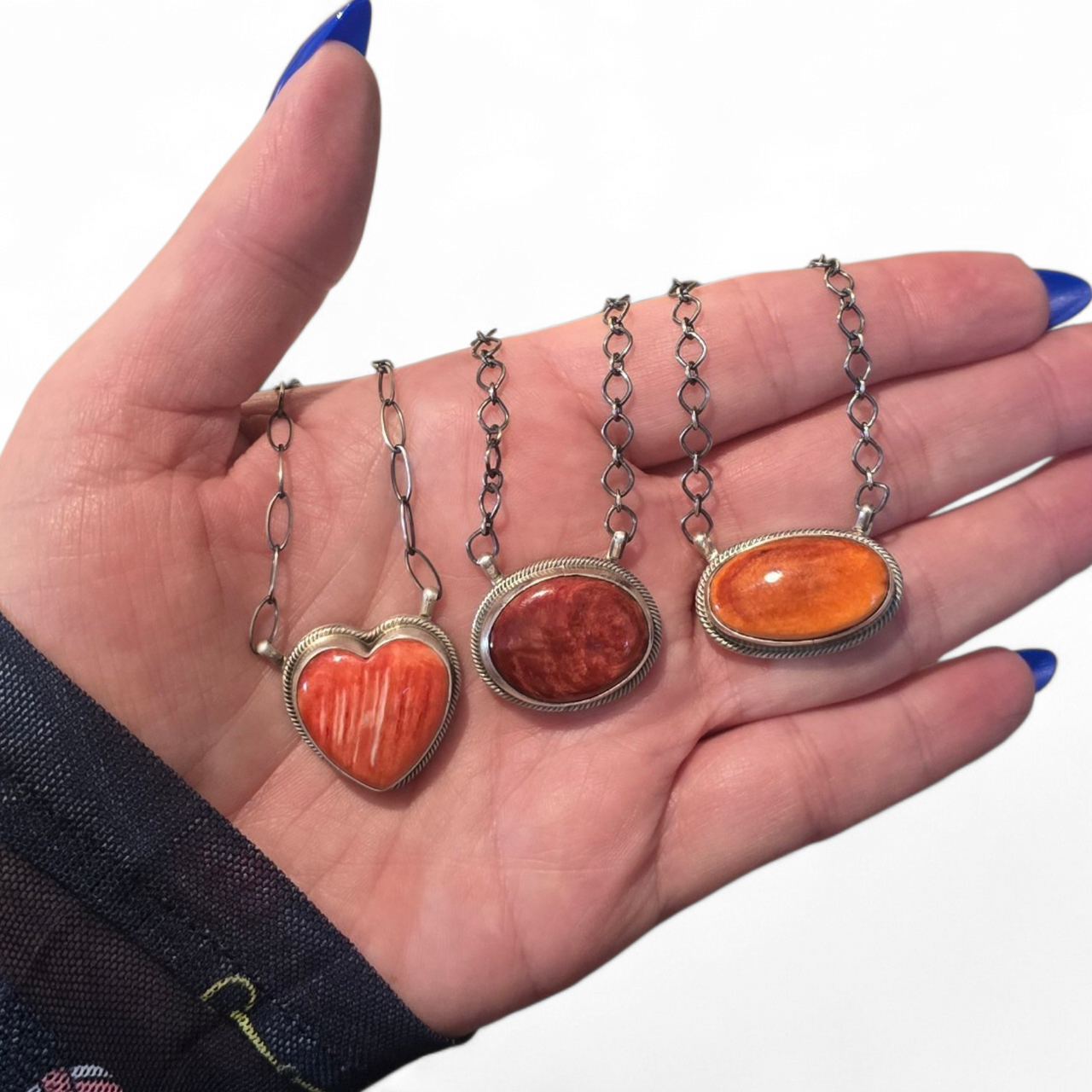 Antoinette Martinez Orange or Red Spiny & Sterling Necklaces