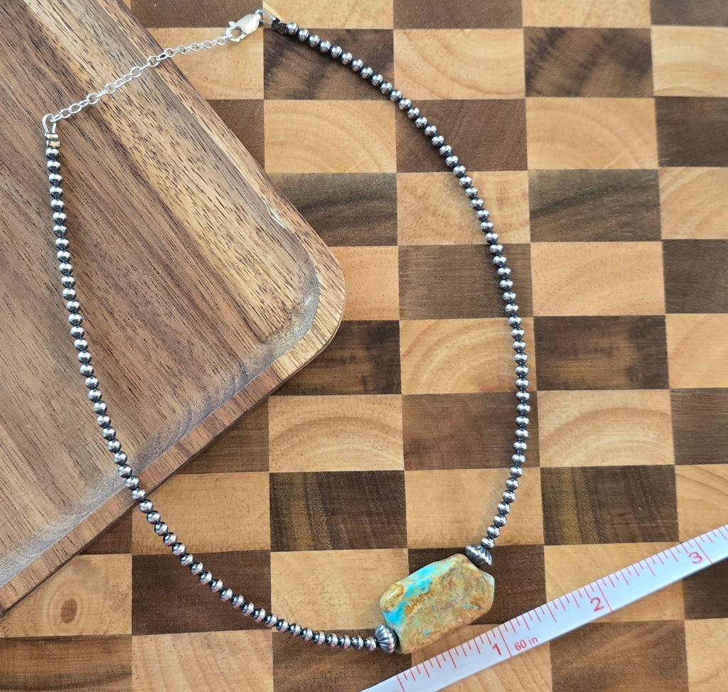 3mm Sterling Pearls & Turquoise Necklace
