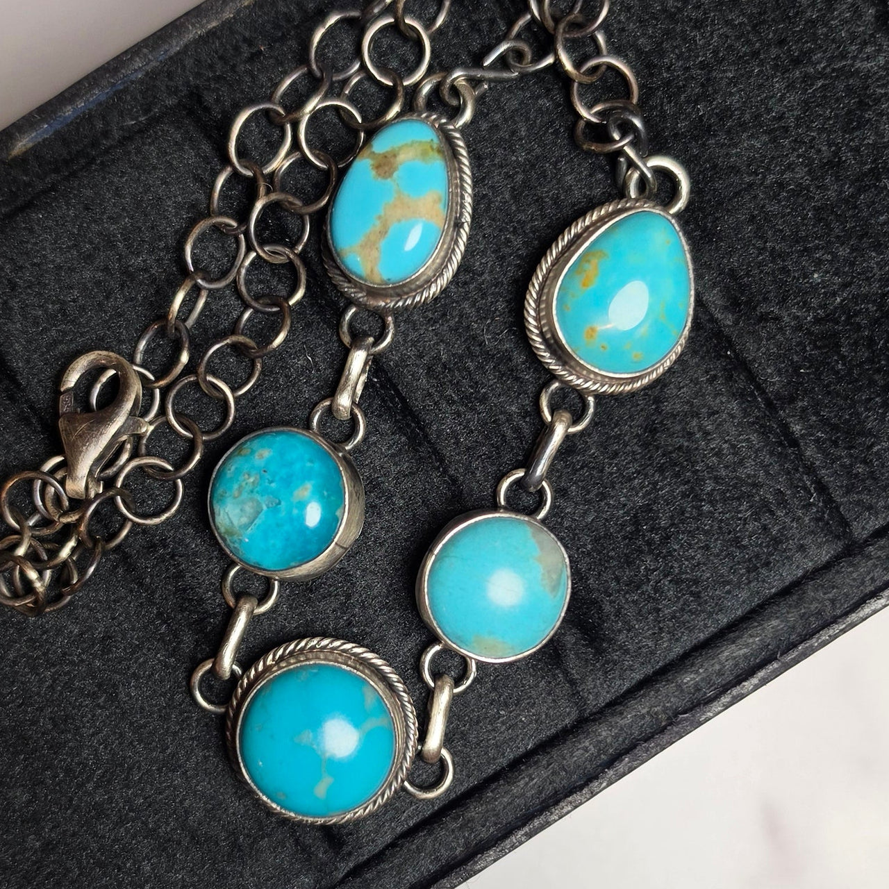 Native Made Mixed Turquoise & Sterling Choker 15 inches