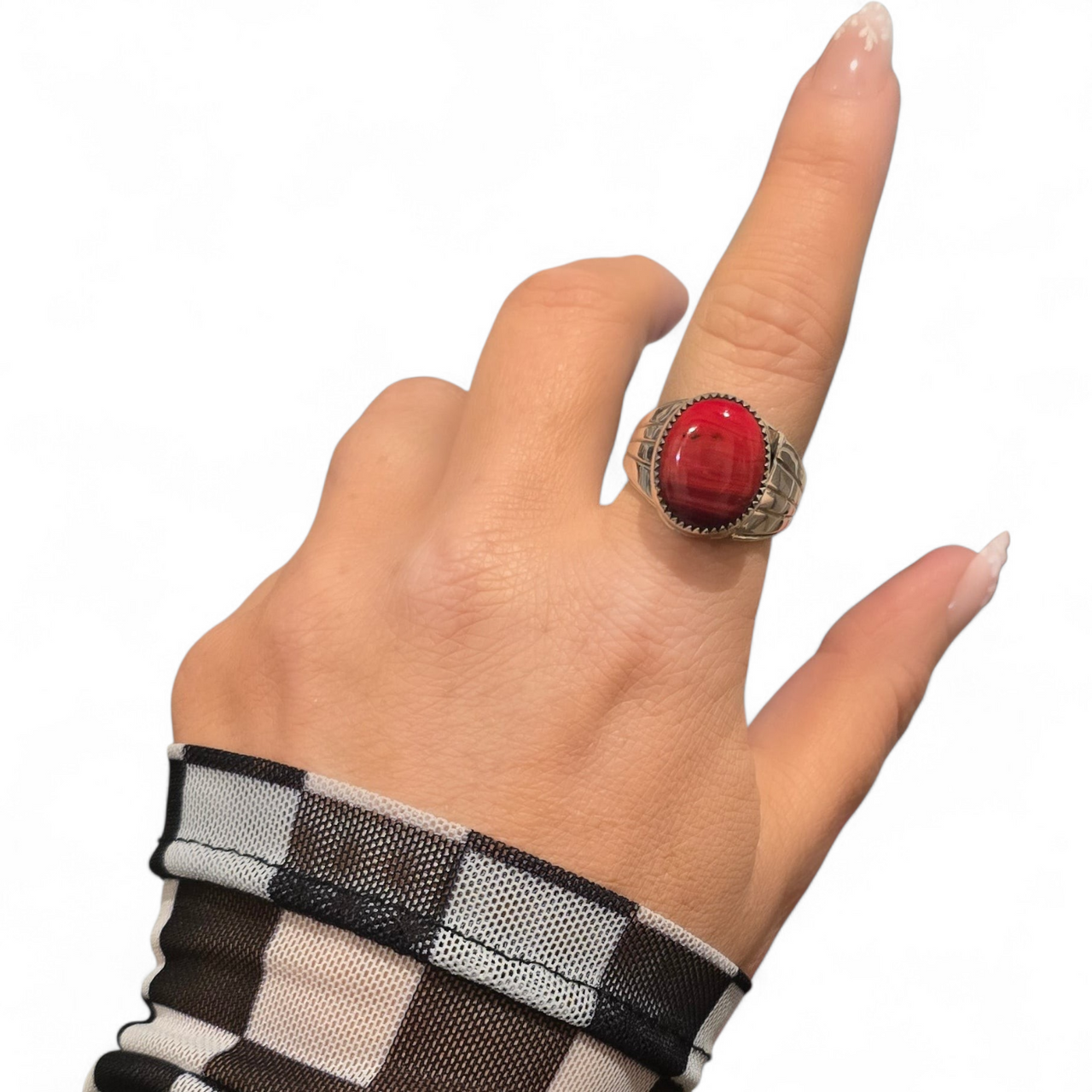 Herbert Tsosie Rosarita & Sterling Ring Size 9.25