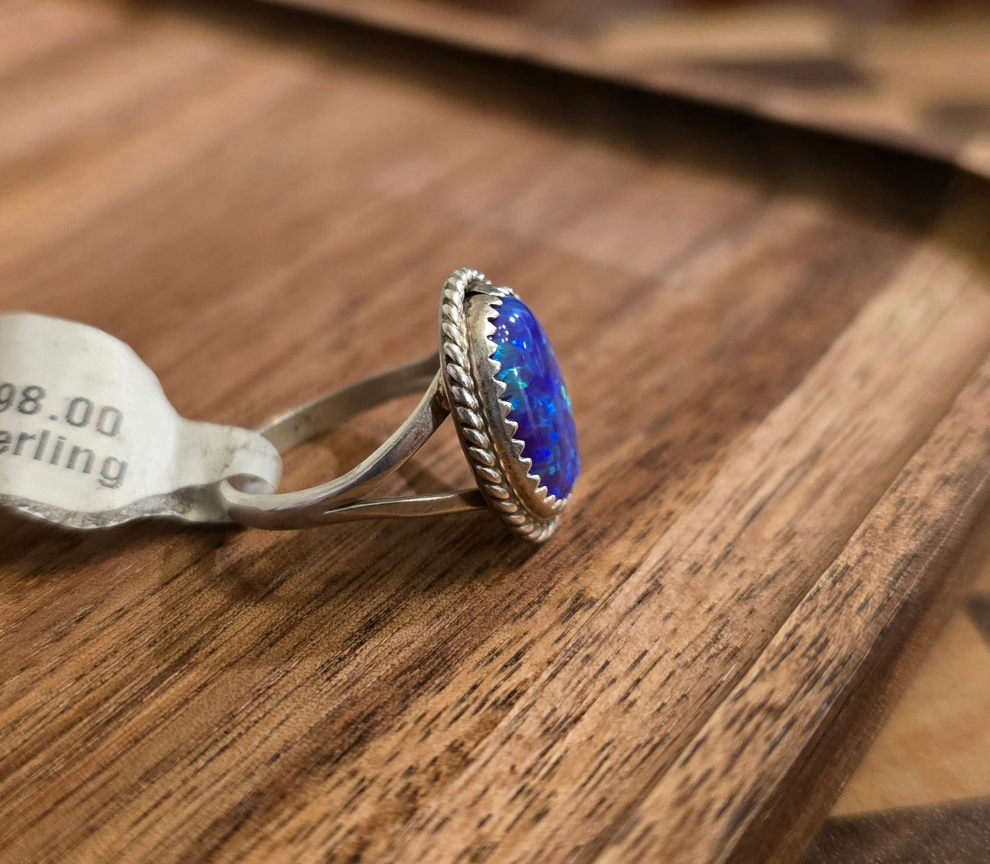 Man Made Lilac Opal and Sterling Ring Size 6.75