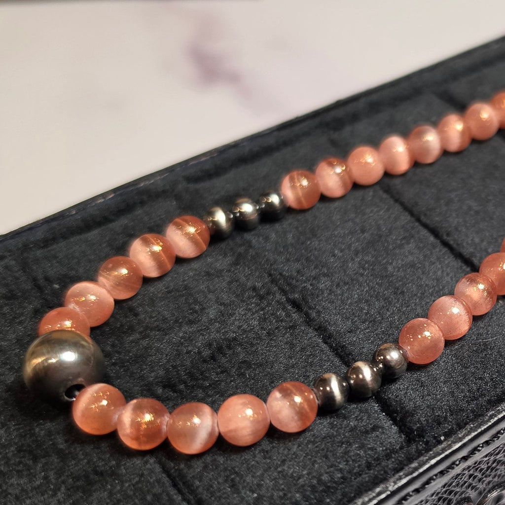 Sterling Pearls & Coral Selenite Necklace 15-16 inches