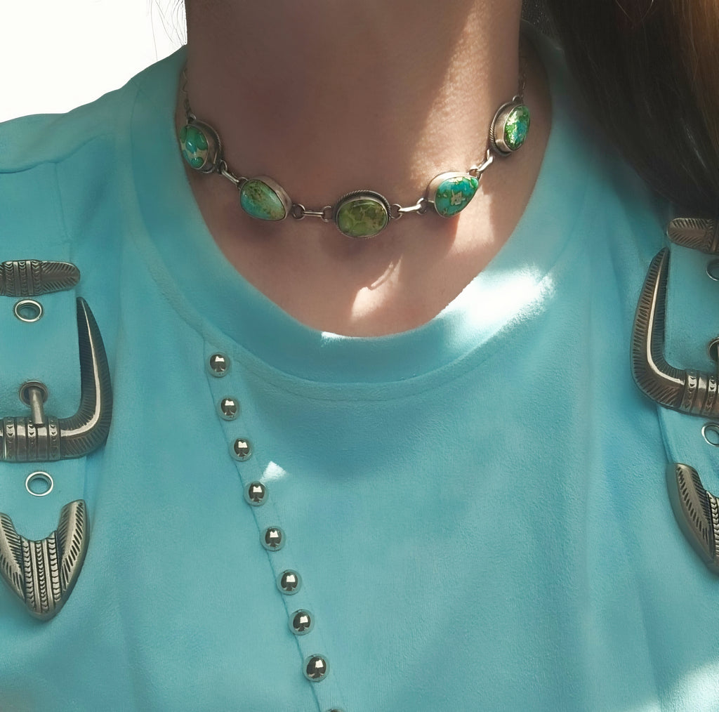 Native Made Sonoran Gold & Sterling Choker 15 inches