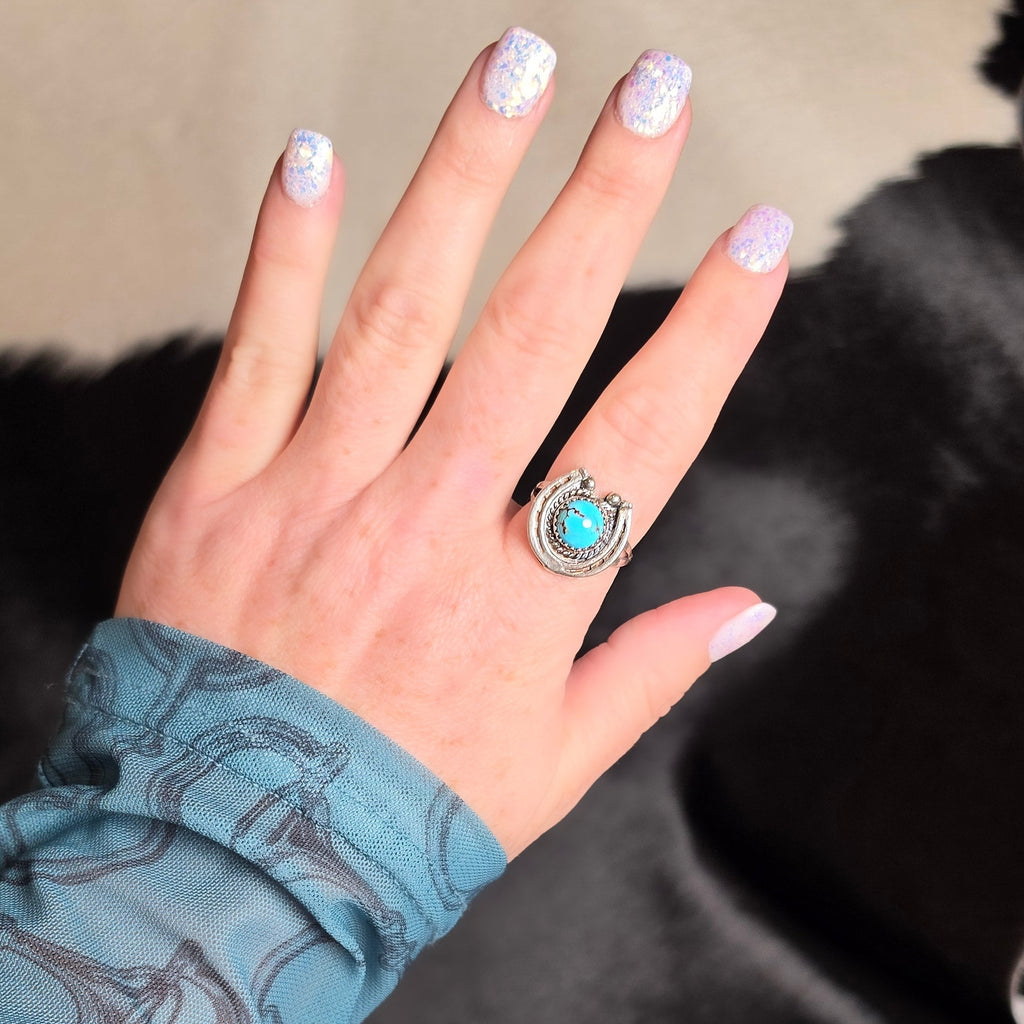 Turquoise & Sterling Horseshoe Ring Size 8.5