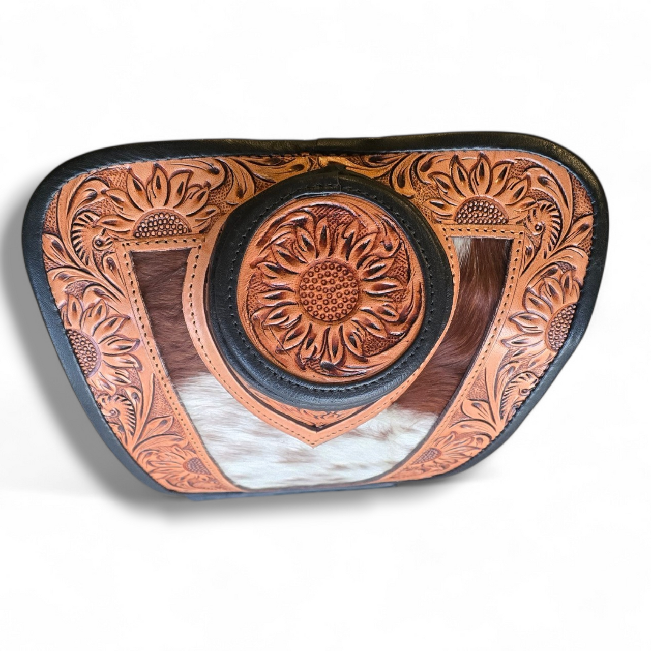 Brown Tooled Leather & Cowhide Necklace Display
