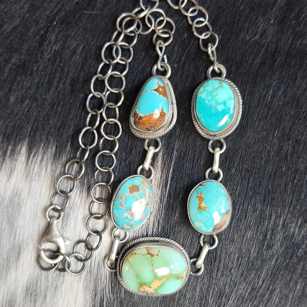 Native Made Mixed Turquoise & Sterling Choker 15 inches