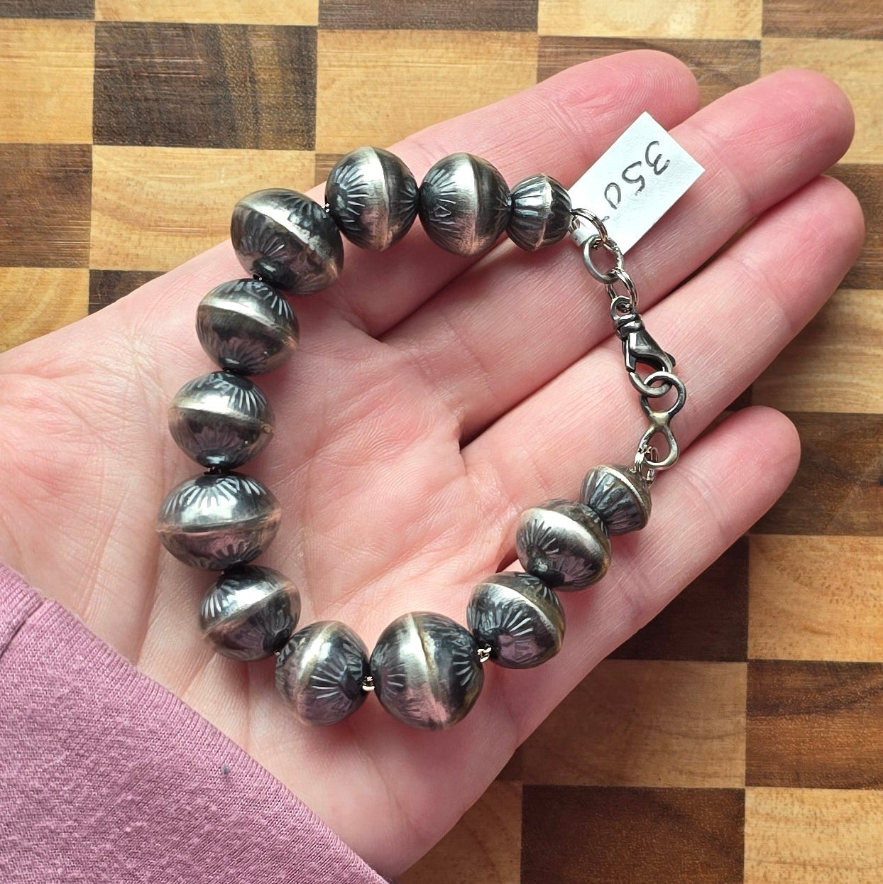 15 & 13mm Handmade Navajo Pearl Bracelet 7 1/2 inches