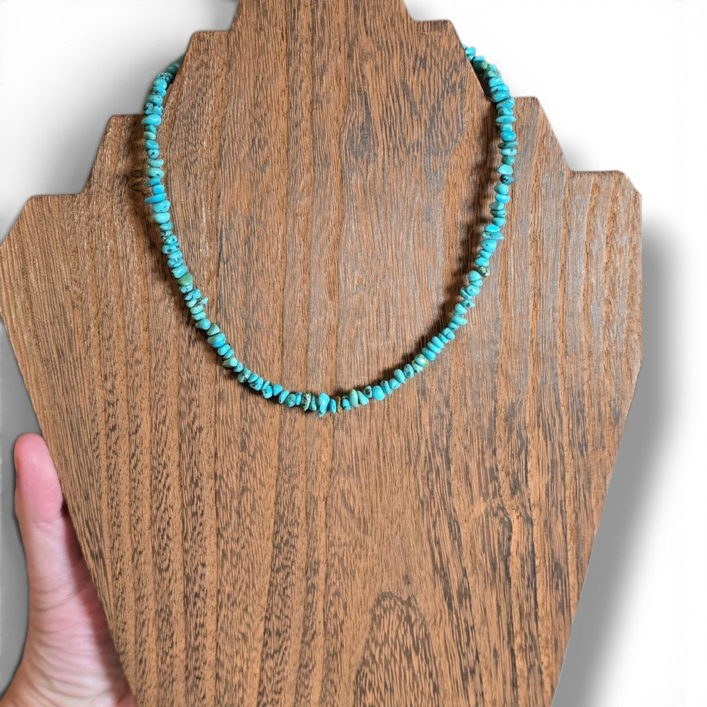 Kingman Turquoise & Sterling Chip Necklace 14 inches