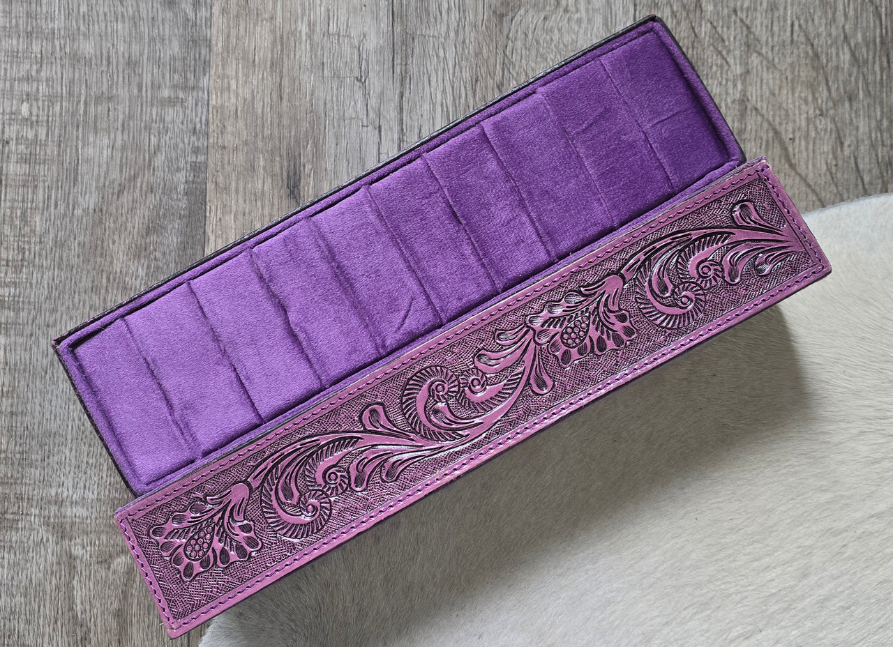 Purple Tooled Leather Ring Holder