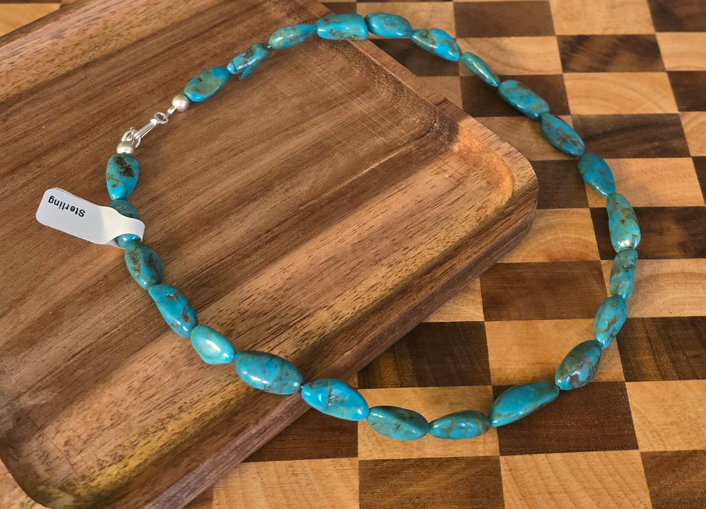 Genuine Turquoise & Sterling Necklace 16 inches