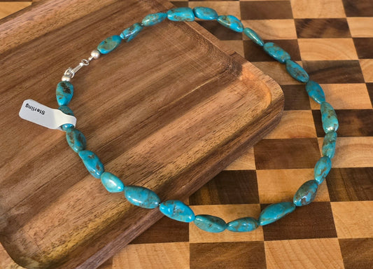 Genuine Turquoise & Sterling Necklace 16 inches