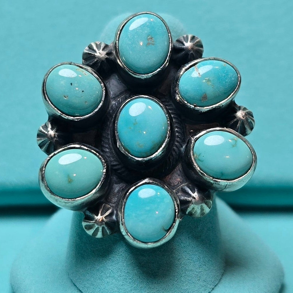 Kathleen Livingston Lone Mountain Turquoise Cluster Ring Size 8 (Thick Band)
