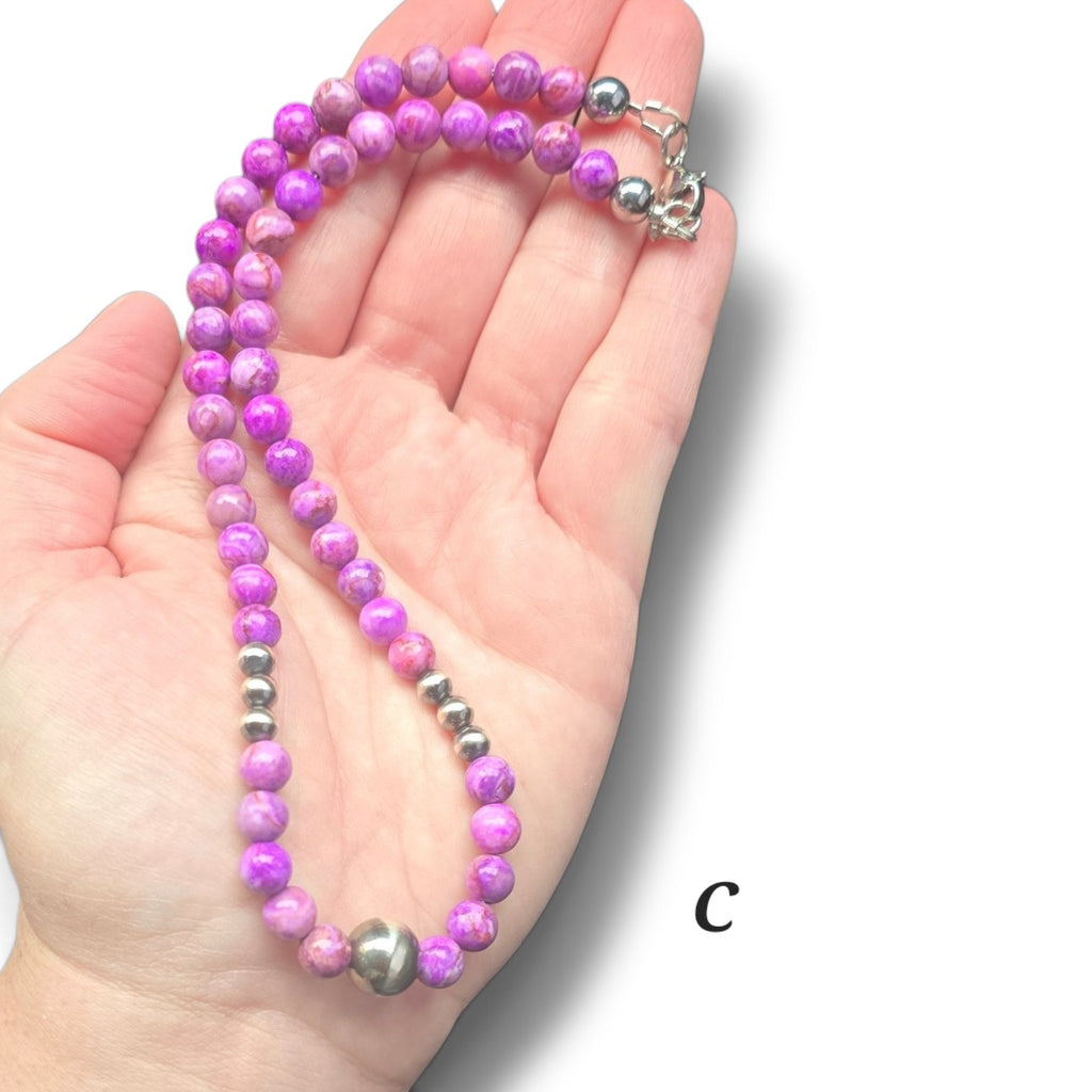 10mm Sterling Pearl & Gemstone Necklaces 15-16 inches