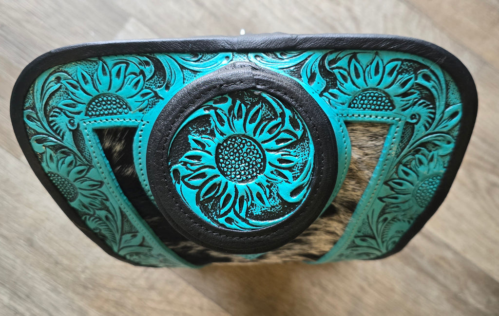 Turquoise Tooled Leather & Black & White Necklace Display