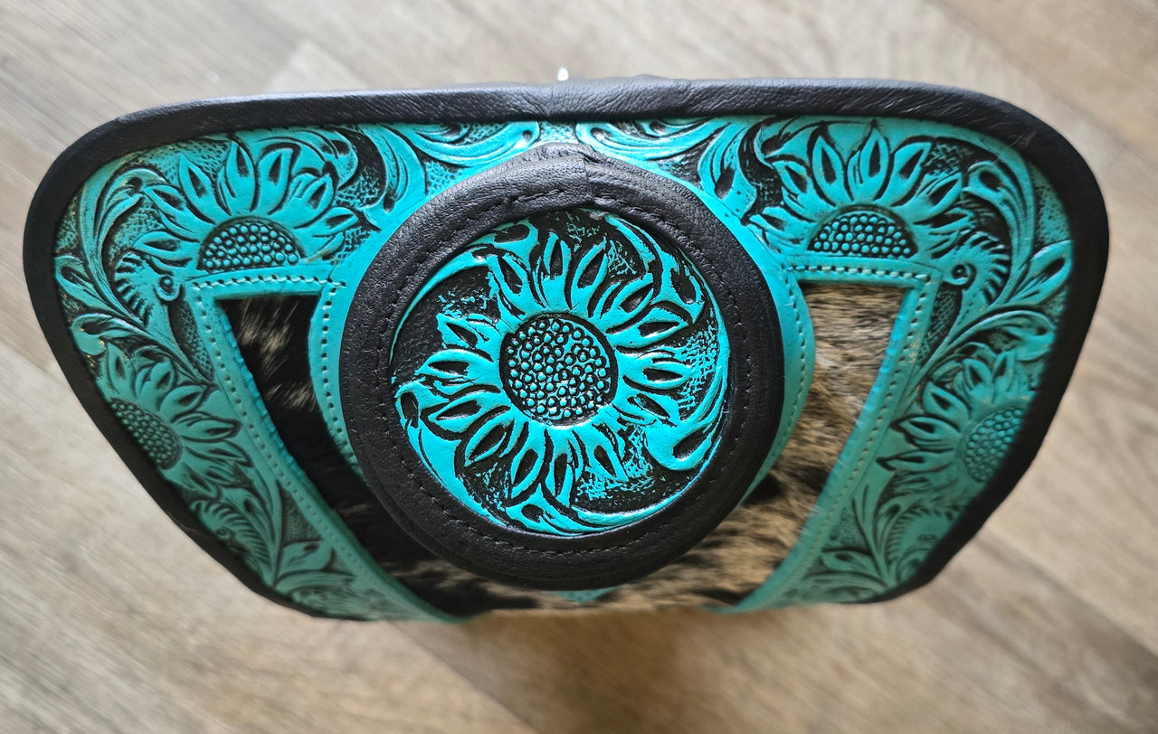 Turquoise Tooled Leather & Black & White Necklace Display