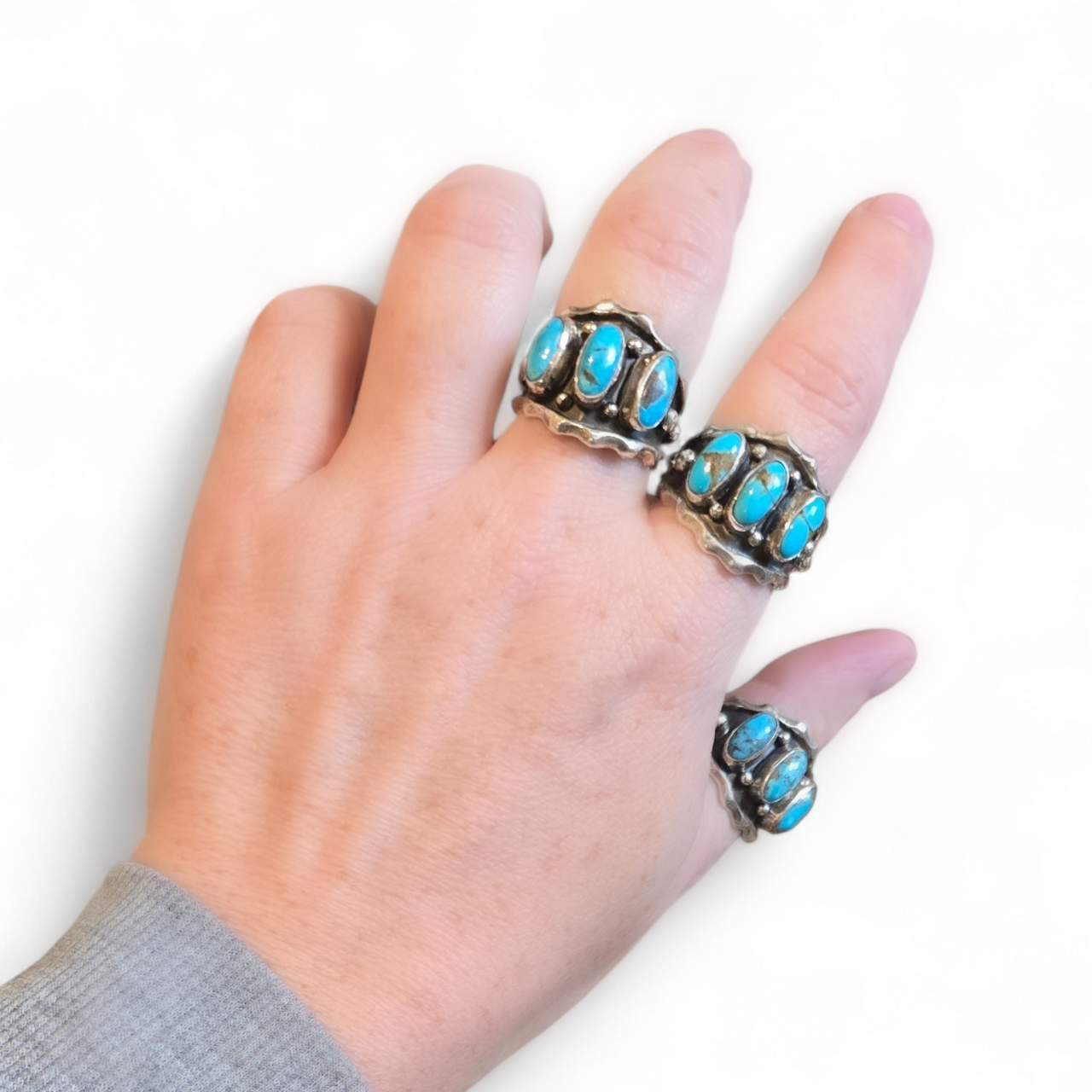 Andrew Vandever Kingman Turquoise & Sterling Rings Sizes 10, 9 & 9