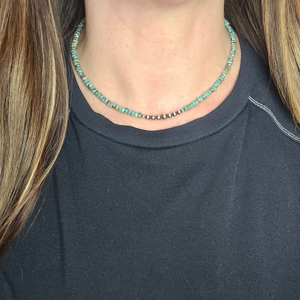 Hubei Turquoise & Sterling Pearl Necklace 16 inch
