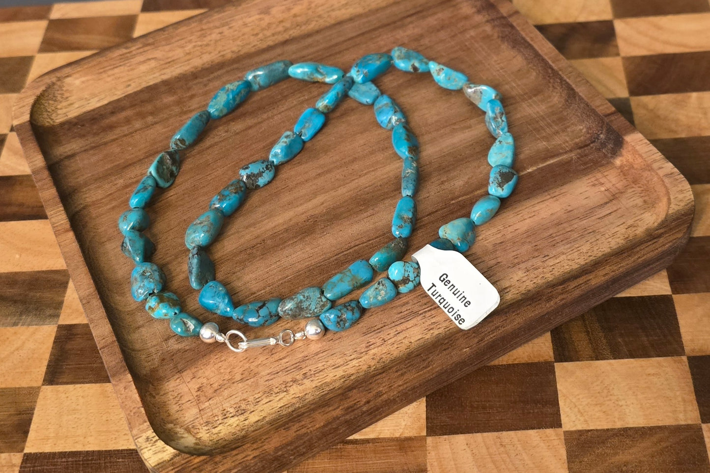 Genuine Turquoise & Sterling Necklace 20 inches