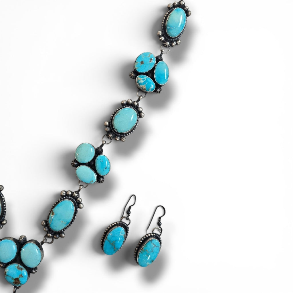 Native Made Royston Turquoise & Sterling Lariat Plus Earrings Set