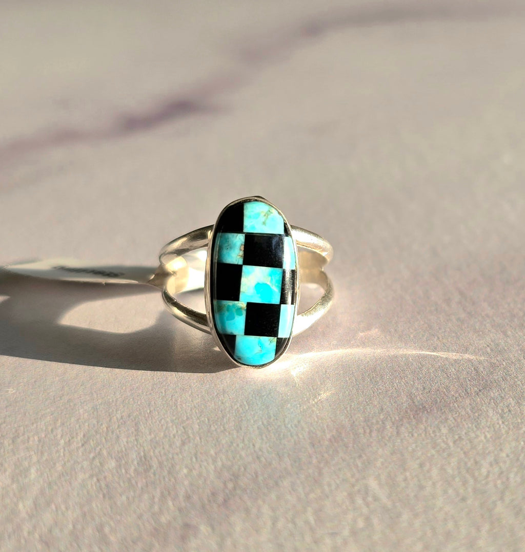 Turquoise Checkered Ring